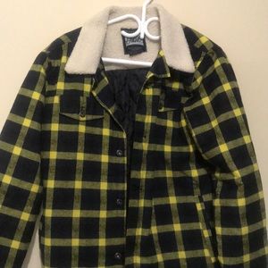 Yellow faux fur collar bomber jacket
